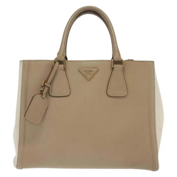 PRADA Hand Bag Safiano Leather 2way Beige Gold Auth - Picture 1 of 15